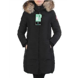 YW-17013 BLACK Пальто женское зимнее (био-пух, натуральный мех лисицы)