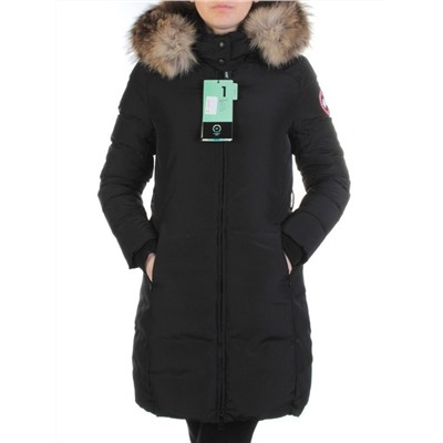 YW-17013 BLACK Пальто женское зимнее (био-пух, натуральный мех лисицы)