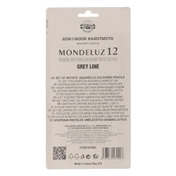 Карандаши цветные акварельные Koh-I-Noor Mondeluz 3722, 12 шт., серая гамма, в металлическом пенале в блистере