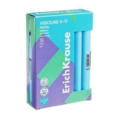 Маркер текстовыделитель ErichKrause Visioline V-17 Pastel, 0.6-4.5 мм, чернила на водной основе, голубой