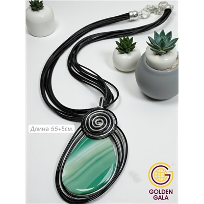 Кулон-подвеска из натурального Агата  на многослойном шнурке АБ4/003 зеленый тигровый