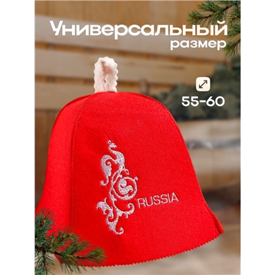 Шапка для бани и сауны «Russia» красная, экофетр, «Добропаровъ»