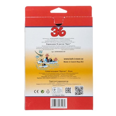 Карандаши цветные 36 цветов Koh-I-Noor 3655, «Крот», картонная коробка