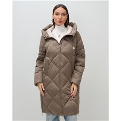 Пальто зимнее утепленное с капюшоном женское коричневого цвета 7637K