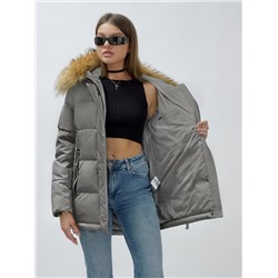 Куртка женская зимняя с мехом енот премиум класса серого цвета 3215Sr