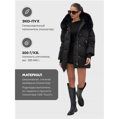 Куртка зимняя женская с мехом и капюшоном тренд черного цвета 7737Ch