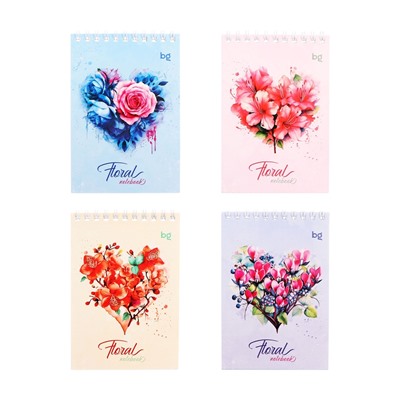 Блокнот А6, 40 листов в клетку, Floral notebook, на гребне, МИКС