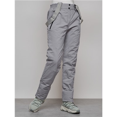 Полукомбинезон утепленный женский зимний горнолыжный светло-серого цвета 1333SS