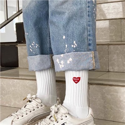 Cotton sports brand knee socks for men and women for beloved, with embroidery, mid-length