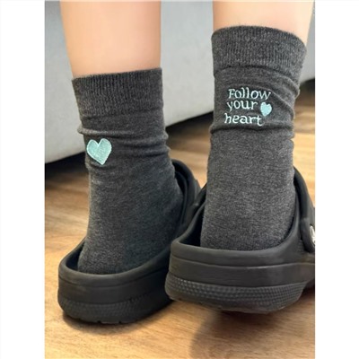 Autumn goods, cotton knee socks, with embroidery, mid-length