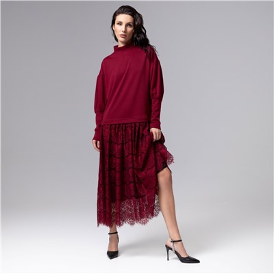 Платье комбинированное с кружевом, История в кружевах (бордо)