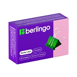 Зажимы для бумаг 19мм, Berlingo, 12шт., цветные, картонная коробка