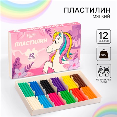 Пластилин 12 цветов, 180 г, Минни и Единорог