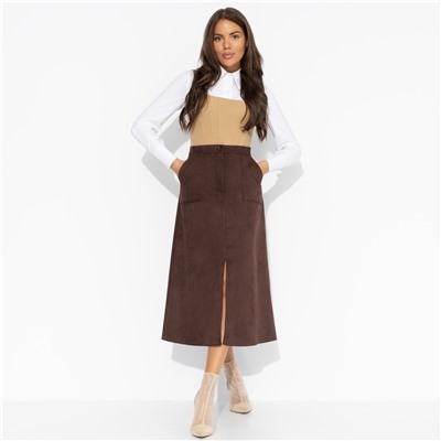 Юбка из замши с разрезом, Откровенно шикарная (шоколадный мусс)