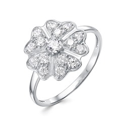 Кольцо с фианитом родированное серебро 925*