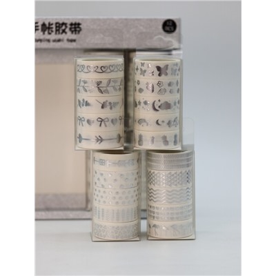 Набор декоративного скотча 5 шт. "Silver pattern", mix, шоу-бокс 12 шт.