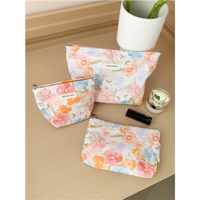 Fresh cute capacious organizer bag, handheld cosmetic bag to go out, travel bag, liner, floral print