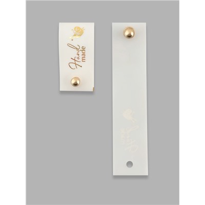 Бирка с кнопкой Hand made, 8×1.8 см, 10 шт., цвет золотой, белый