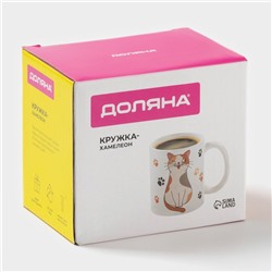 Кружка - хамелеон Доляна «Котик», 350 мл, керамика, белая