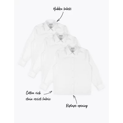 3pk Girls' Easy Dressing Easy Iron School Shirts (3-18 Yrs)