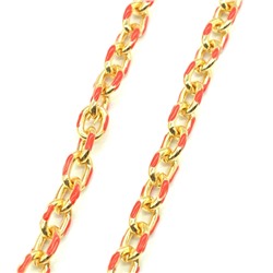 Цепочка для украшений, звено 8*11мм с эмалью, цв.золотистый, красный, 50см