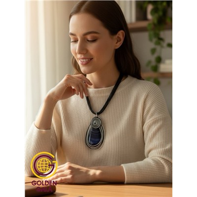 Кулон-подвеска из натурального Агата  на многослойном шнурке АБ4/006 синий