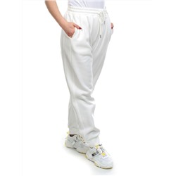 M023 WHITE Брюки спортивные женские на флисе (100% хлопок) 7986