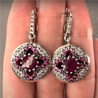 Серьги 'Эва' с красным корундом и фианитами ИВСН.039КД3N