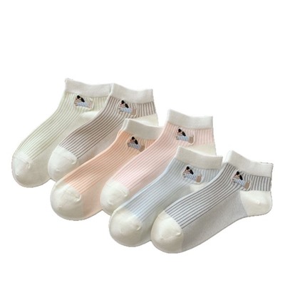 Cotton summer thin breathable cartoon knee socks, internet celebrity, Korean style, with embroidery