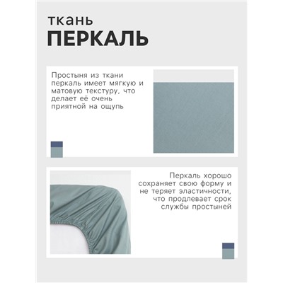 Простыня на резинке "Этель" 180х200х25 см, бирюзовый, 100% хлопок, перкаль
