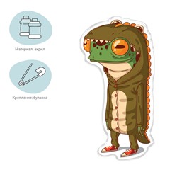 Значок акриловый MESHU "Frogodile", прямая УФ-печать, 2,0*3,6см