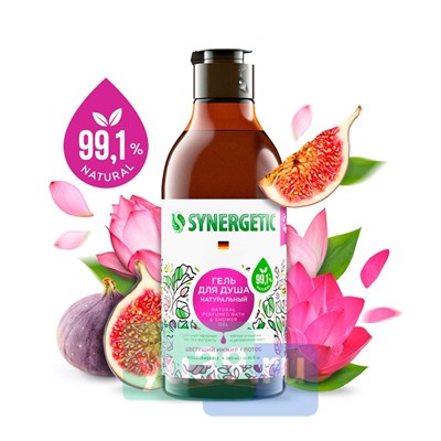 SYNERGETIC Жидкое мыло для мытья рук и тела Цветущий инжир и лотос, 380 мл.
