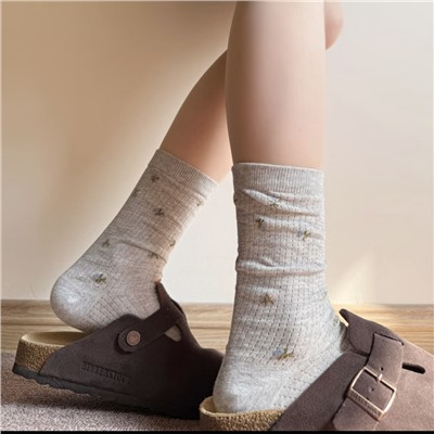 Summer thin socks for women's mid-tube, silk floral boneless pile socks, Miu-style ballet style mesh breathable stockings