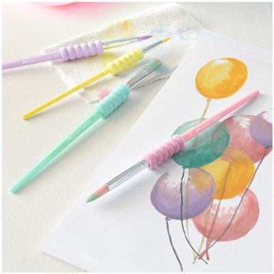 Набор кистей Faber-Castell 4шт., круглые № 12, 4, 8, плоская №10, пастел. цвета., блистер, европодвес