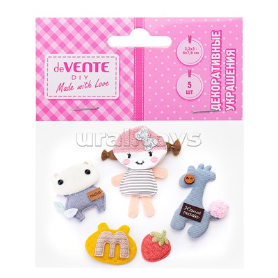 Декоративные украшения "Friends" тканевые, от 22x30 мм до 80x78 мм, 5 шт, ассорти дизайнов, в пластиковом пакете с блистерным подвесом