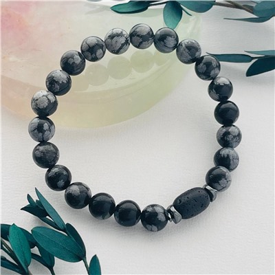 Радуга Самоцветов Браслет из снежного Обсидиана и Лавы