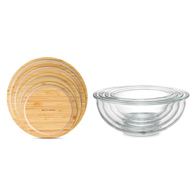 Набор из 4-х стеклянных мисок Eco Store с крышками из бамбука