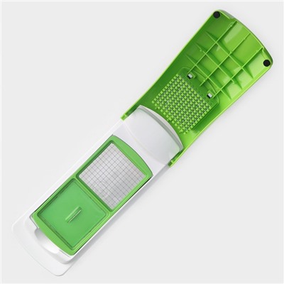 Овощерезка универсальная Доляна «Фреш Флеш», 7 насадок, овощечистка, мерный контейнер, 27×10×12 см, зелёная, белая