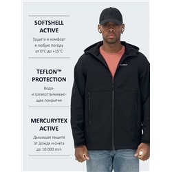 Ветровка спортивная мужская с капюшоном softshell черного цвета 9563Ch