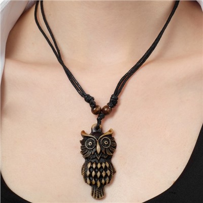 Кулон на шнурке «Филин», коричнево-чёрный на чёрном шнурке, 80 см