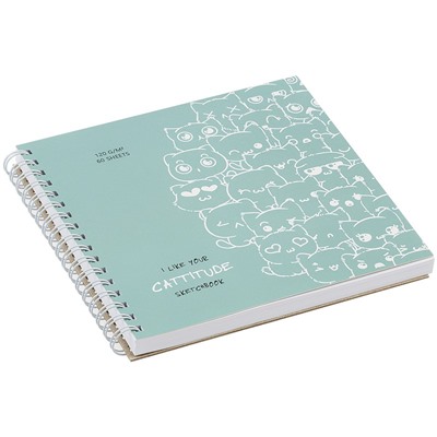 Скетчбук 60л., 150*150 MESHU "Cat wave", на гребне, выб. лак, soft-touch, 120г/м2