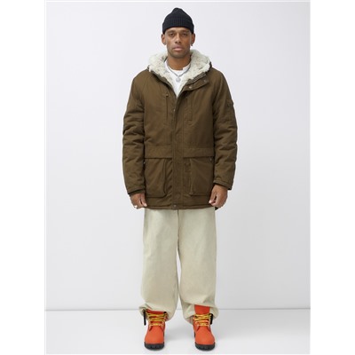 Парка мужская зимняя удлиненная с мехом темно-коричневого цвета 2608TK