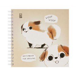 Скетчбук 60л., 150*150 MESHU "Cute dog", на гребне, soft-touch, 120г/м2