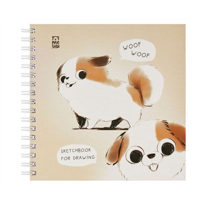 Скетчбук 60л., 150*150 MESHU "Cute dog", на гребне, soft-touch, 120г/м2