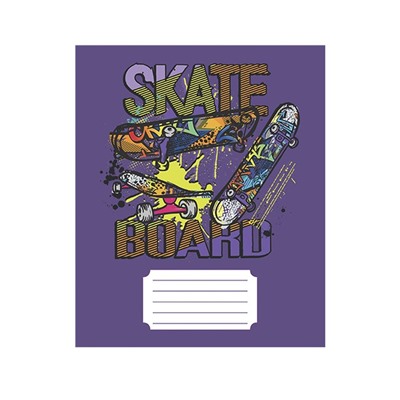 Тетрадь 12 листов в линейку Calligrata SkateBoard, обложка мелованная бумага, ВД-лак, блок №2 (серые листы), МИКС