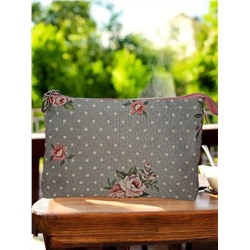 1045 Косметичка Розы Дамаск мелкие цветы серый/горох 25х16х6 см 2520275