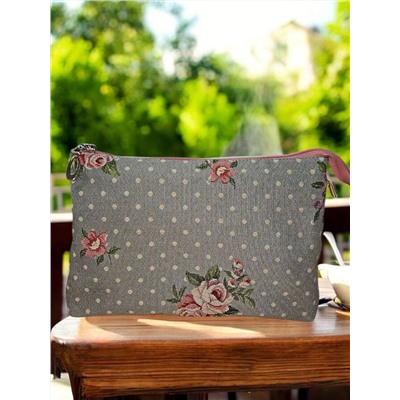 1045 Косметичка Розы Дамаск мелкие цветы серый/горох 25х16х6 см 2520275