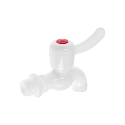 Кран водоразборный ZEIN, 1/2", с плоской ручкой, PP, шаровой механизм, белый