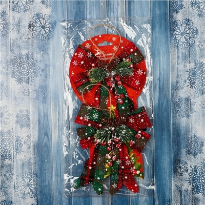 Ёлочные игрушки 2 шт. «Зимнее волшебство. Бант» пластик, клетка, 12×14 см, красный