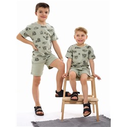 Детская пижама с шортами "Семья" / Шалфей
